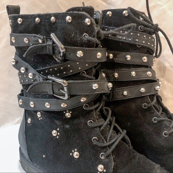 Black Studded Combat Boots - Picture 6 of 9
